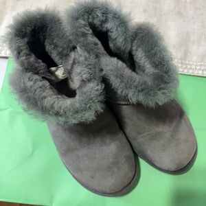 UGG Gray Suede Shearling Cuff Ankle Boots